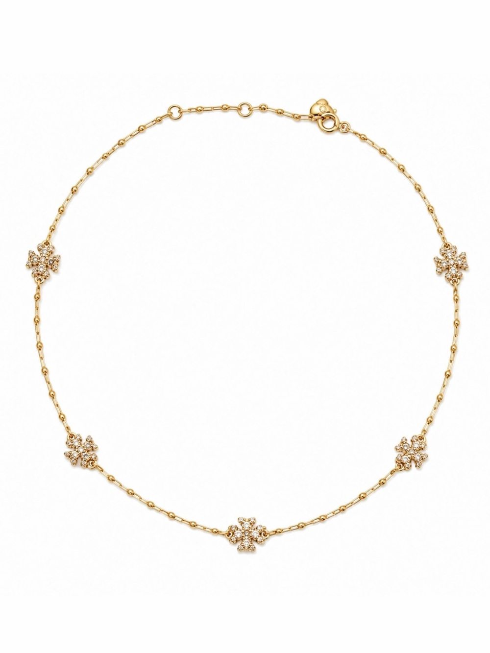 TORY BURCH • Gold Roxanne Chain Crystal Logo Delicate Necklace
